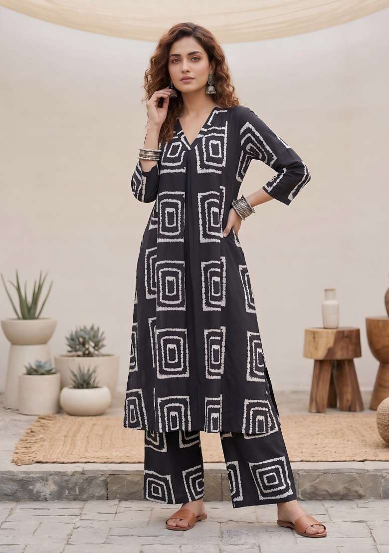 Black  Viscose Kurta Set - Indya