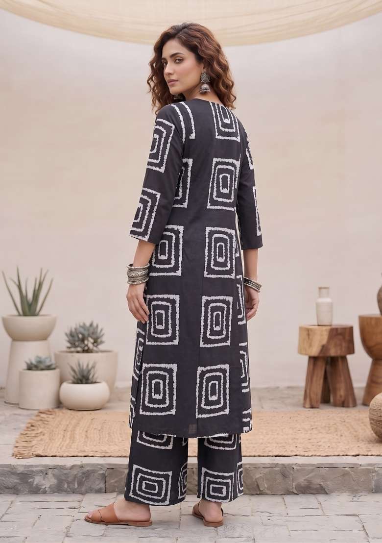 Black  Viscose Kurta Set - Indya