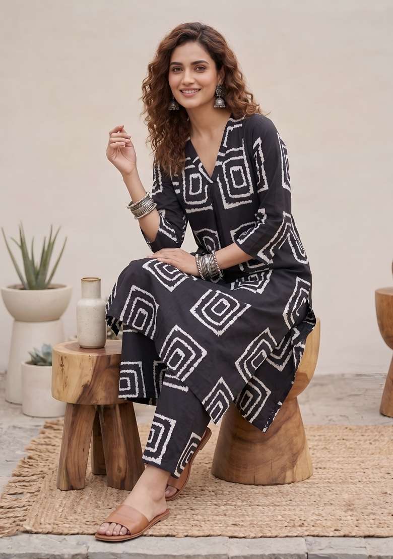 Black  Viscose Kurta Set - Indya