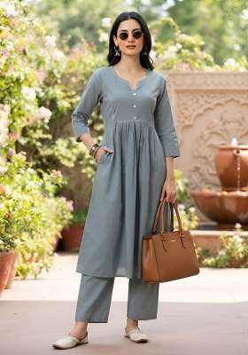 Grey  Cotton Kurta Set