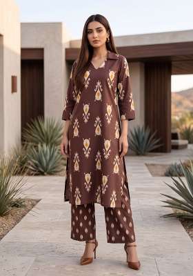 Brown  Cotton Kurta Set