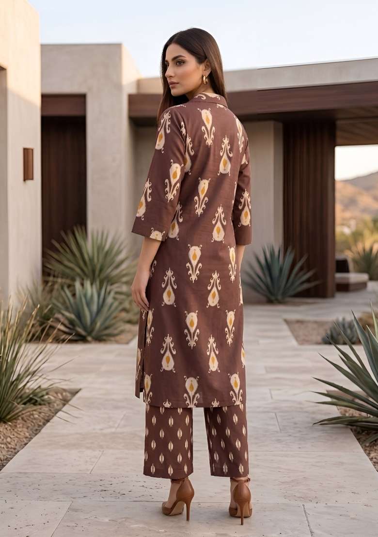 Brown  Cotton Kurta Set - Indya