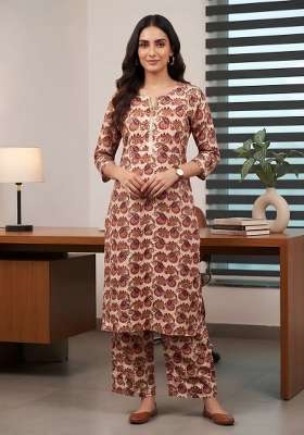 Cream  Cotton Kurta Set