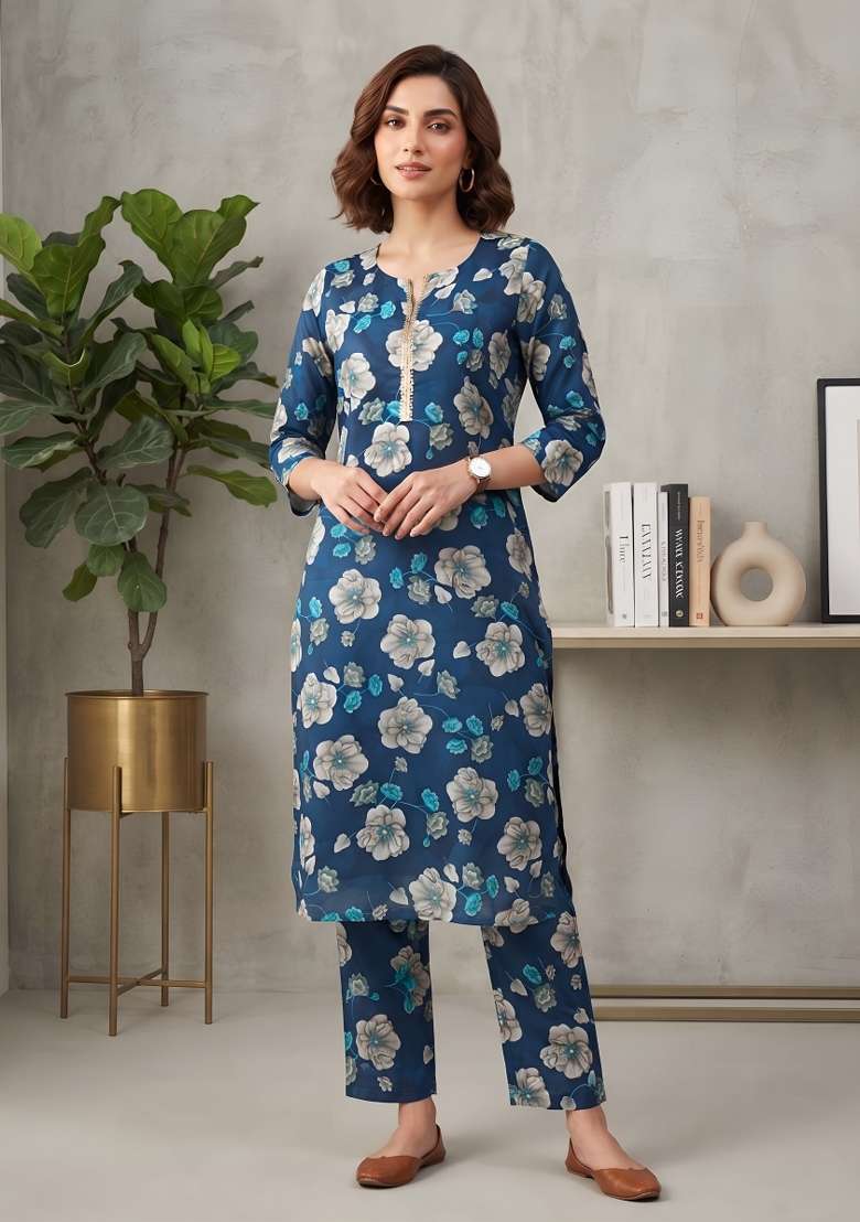 Blue  Cotton Kurta Set - Indya