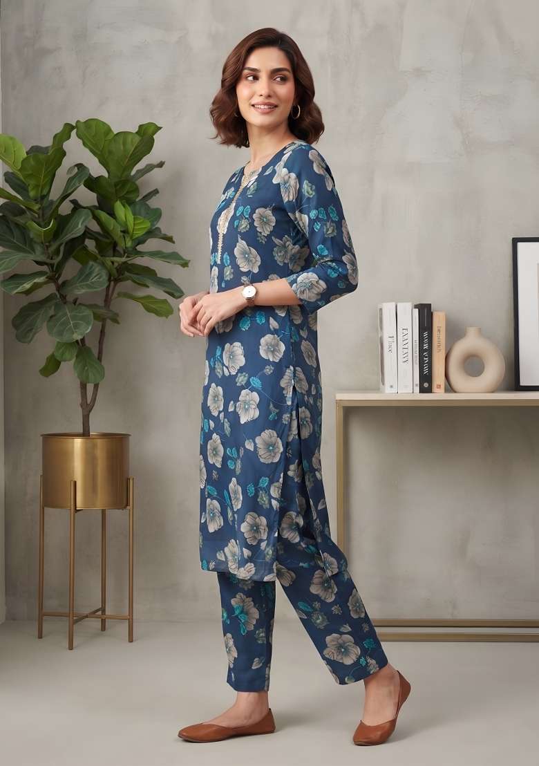 Blue  Cotton Kurta Set - Indya