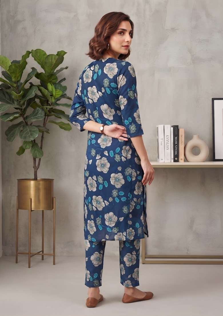 Blue  Cotton Kurta Set - Indya