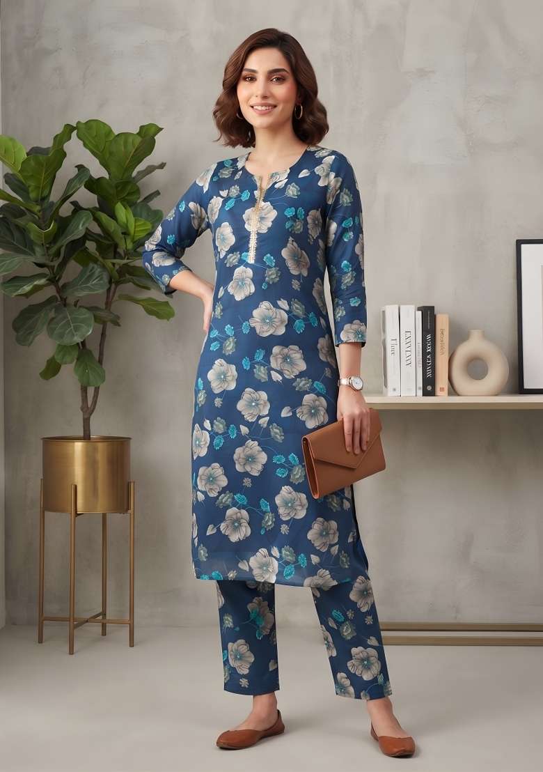 Blue  Cotton Kurta Set - Indya