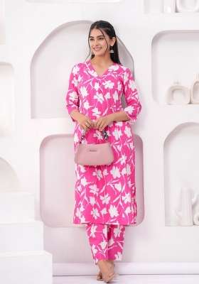 Pink  Cotton Kurta Set