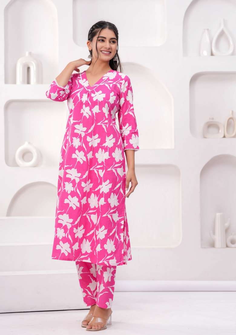 Pink  Cotton Kurta Set - Indya