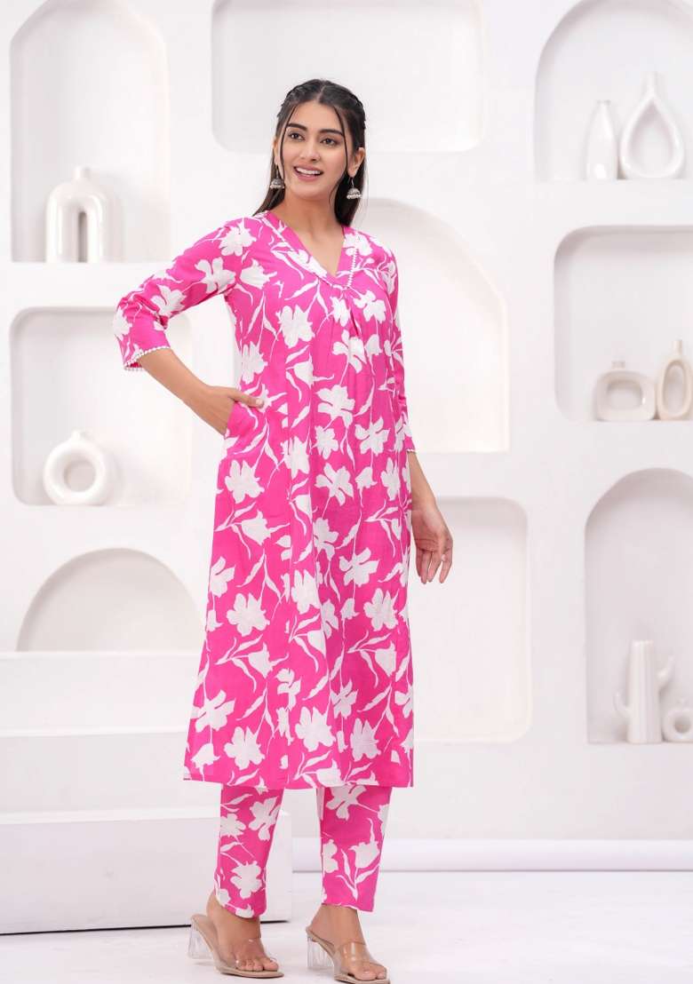Pink  Cotton Kurta Set - Indya