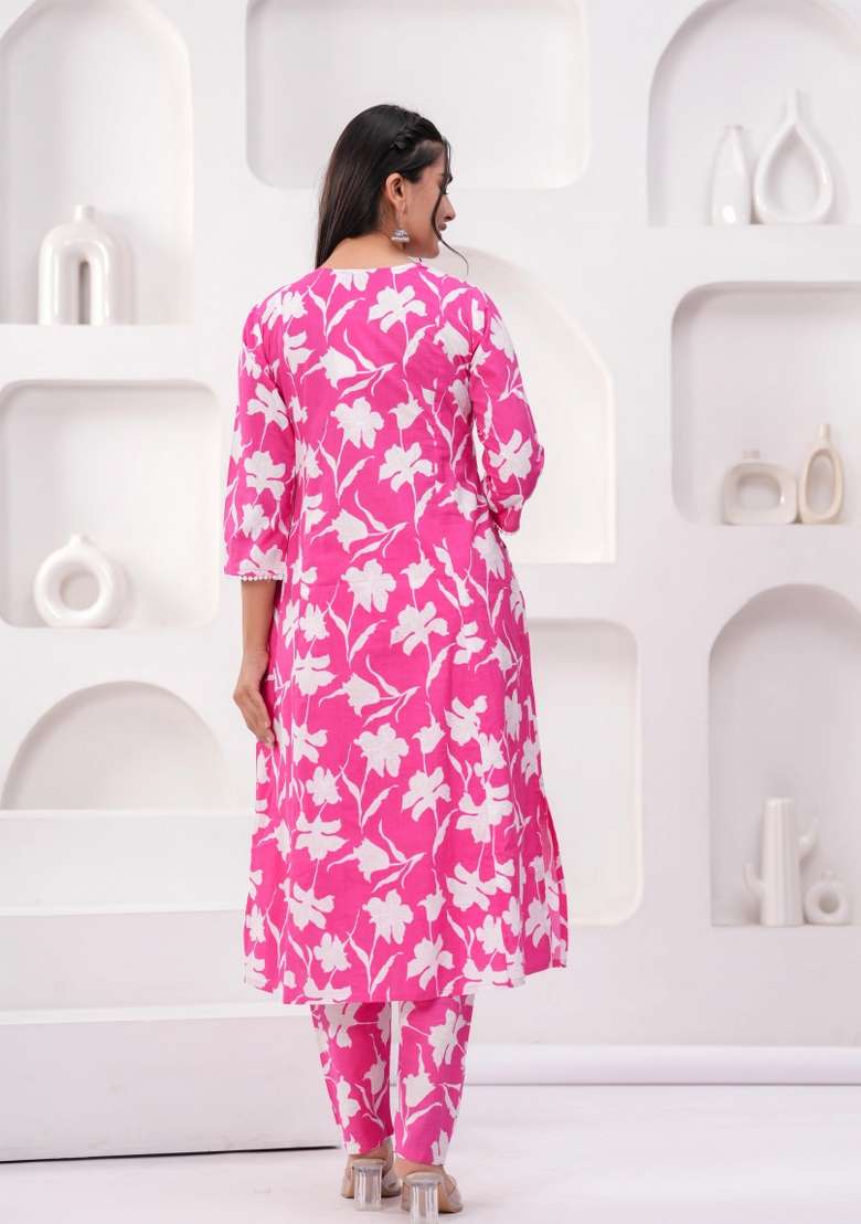 Pink  Cotton Kurta Set - Indya