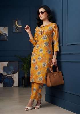 Orange  Cotton Kurta Set