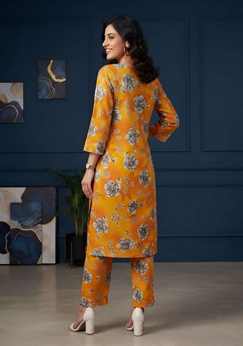 Orange  Cotton Kurta Set - Indya