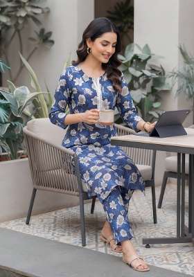 Blue  Cotton Kurta Set