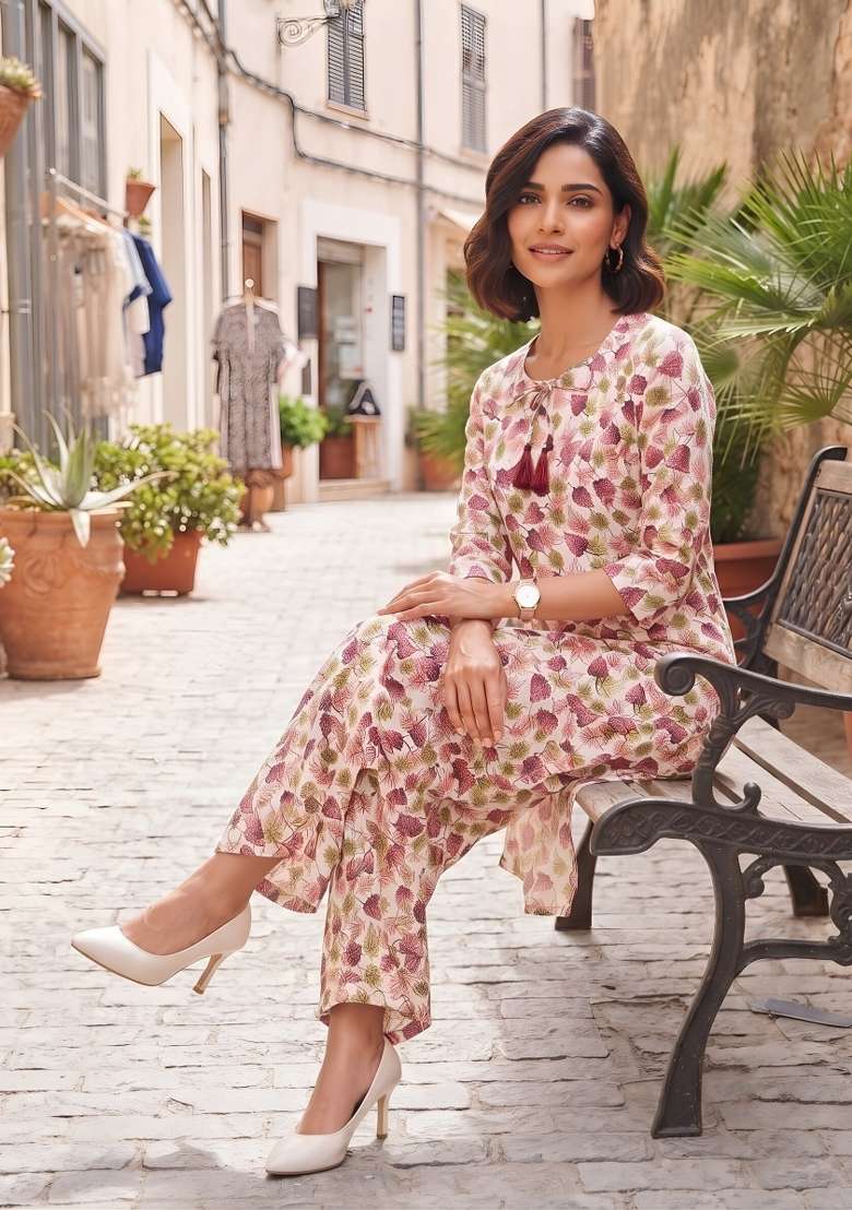 Pink  Cotton Kurta Set - Indya