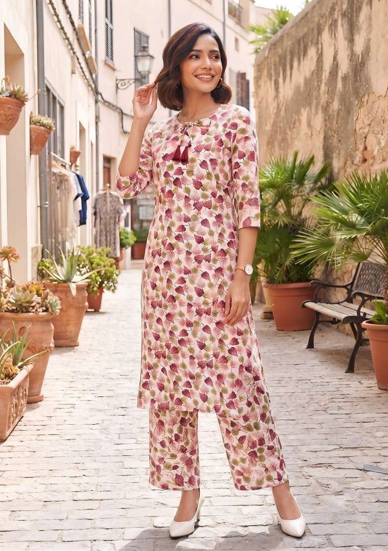 Pink  Cotton Kurta Set - Indya