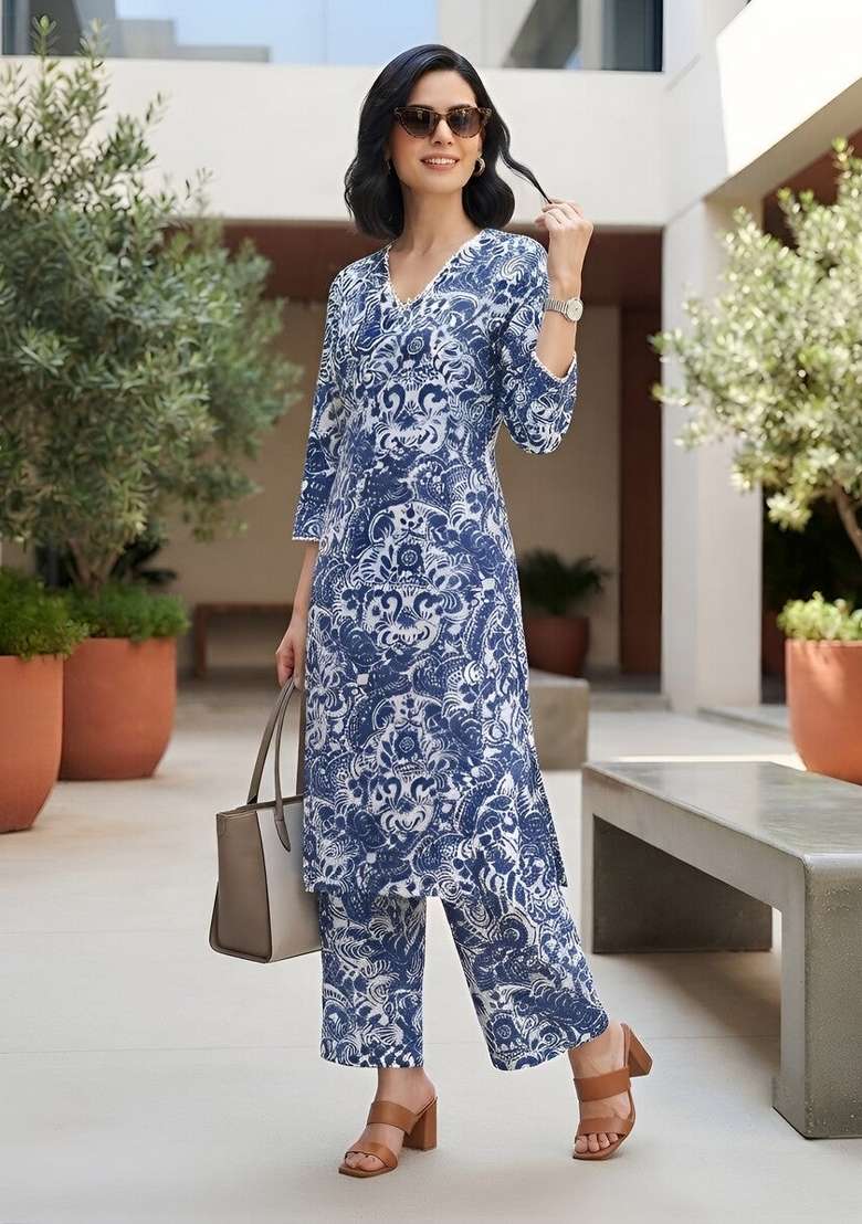 Blue  Viscose Kurta Set - Indya