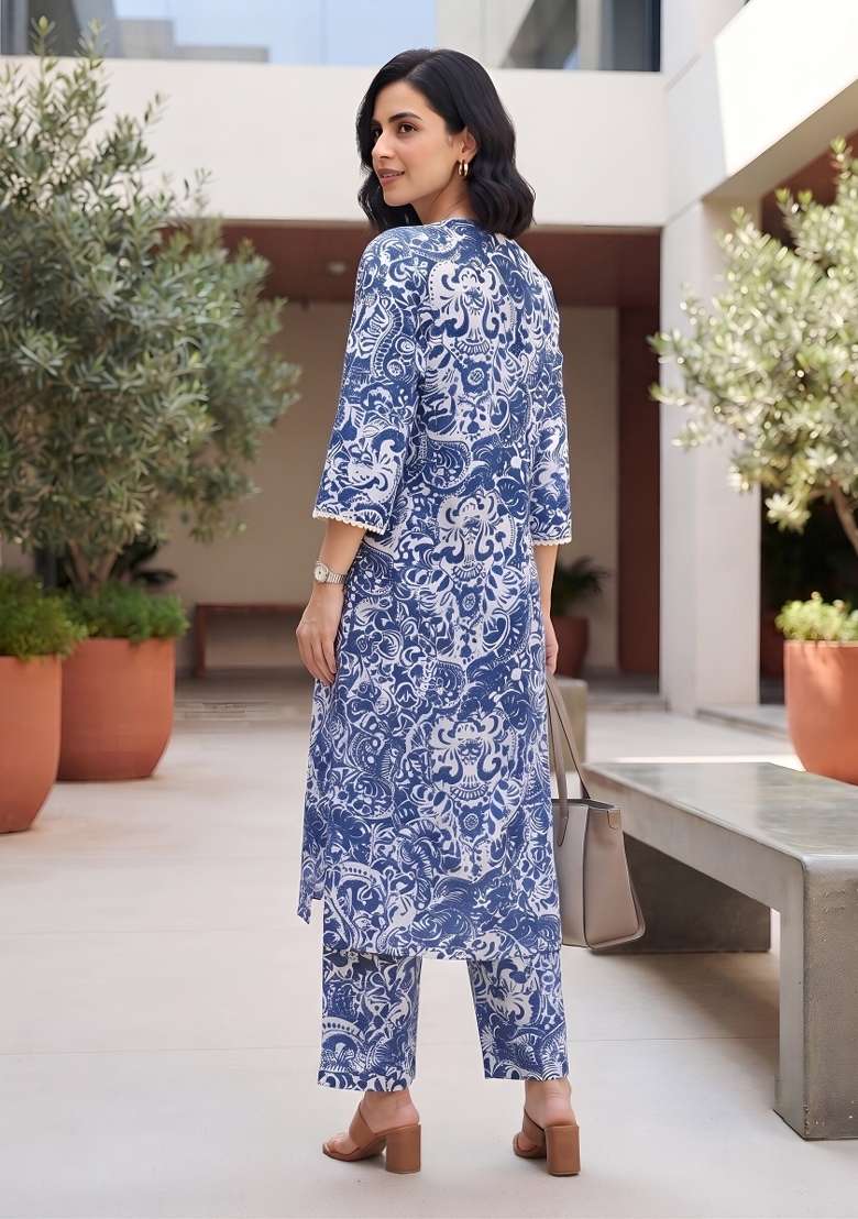 Blue  Viscose Kurta Set - Indya