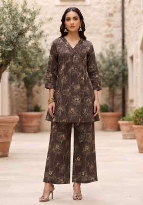 Brown  Cotton Kurta Set