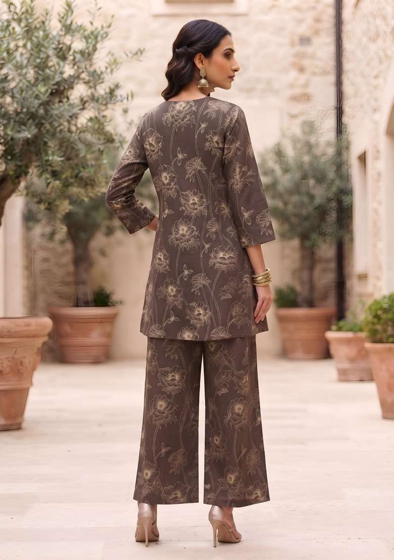 Brown  Cotton Kurta Set - Indya