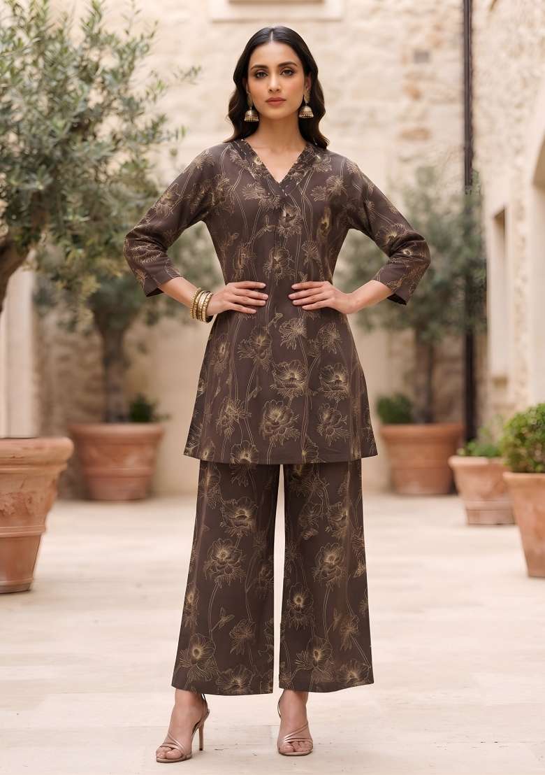 Brown  Cotton Kurta Set - Indya