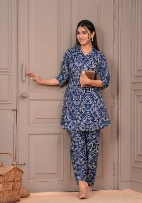 Navy Blue  Cotton Kurta Set