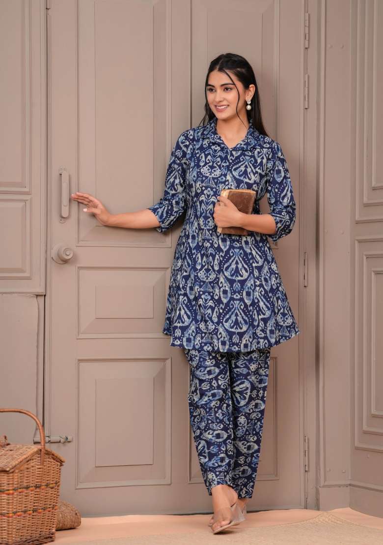 Navy Blue  Cotton Kurta Set - Indya