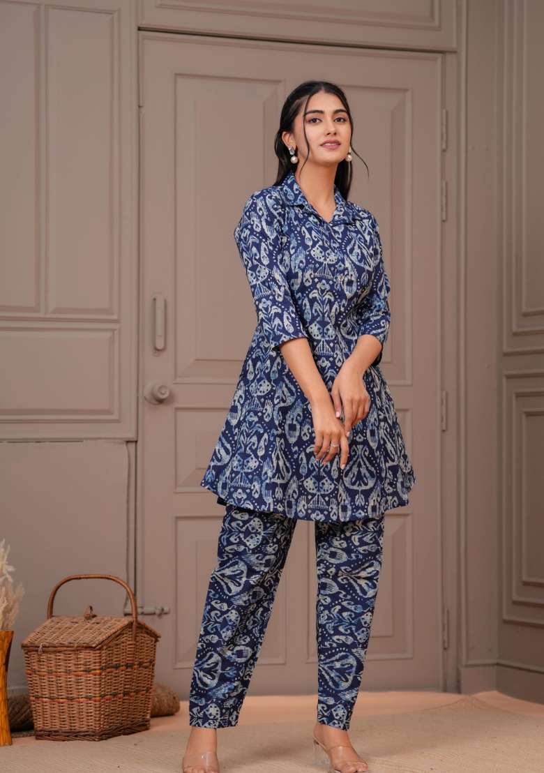 Navy Blue  Cotton Kurta Set - Indya