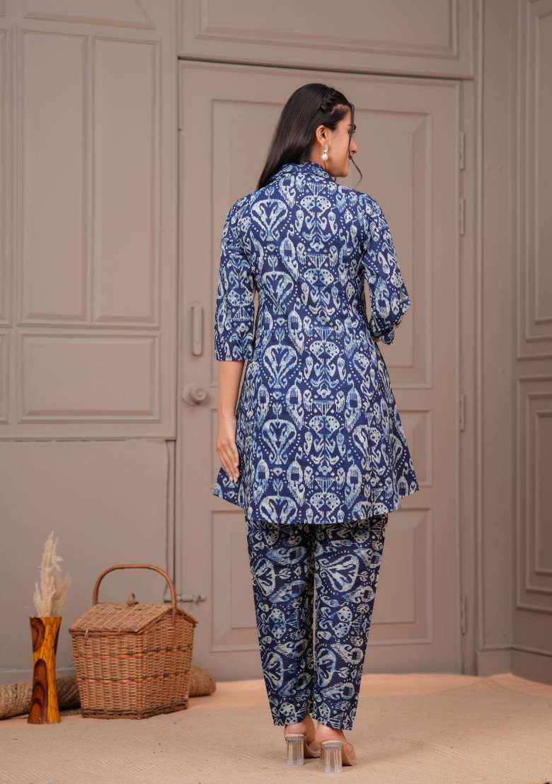 Navy Blue  Cotton Kurta Set - Indya