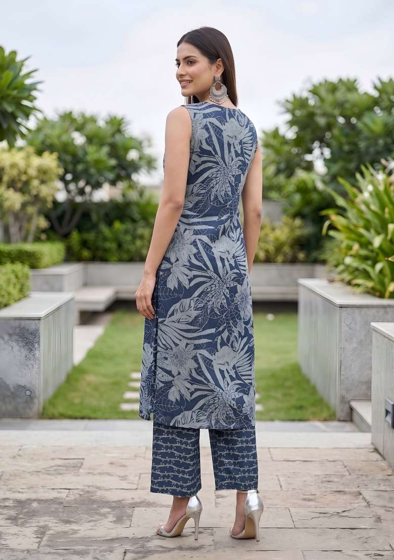 Blue  Cotton Kurta Set - Indya