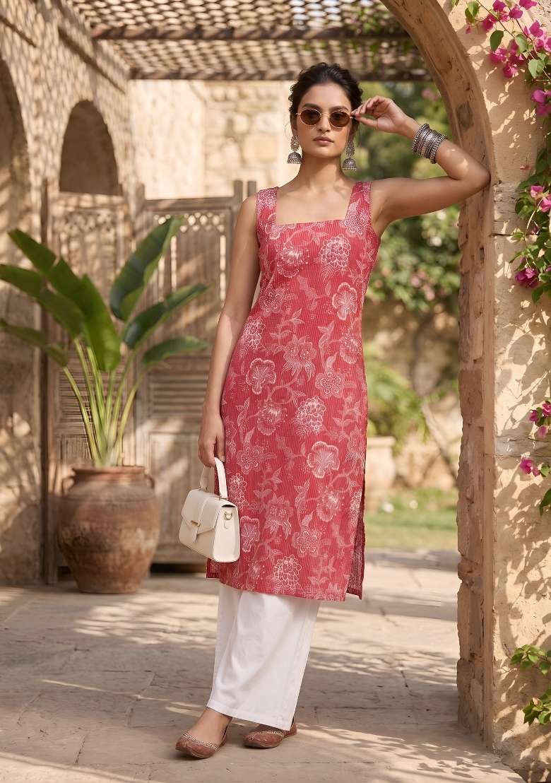 Pink  Cotton Kurta Set - Indya