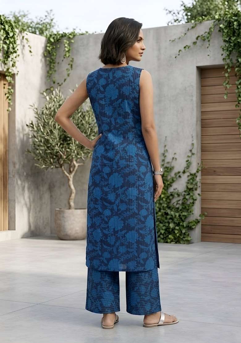 Blue  Cotton Kurta Set - Indya