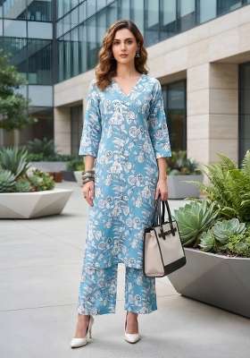 Blue  Cotton Kurta Set