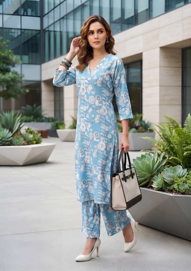 Blue  Cotton Kurta Set - Indya