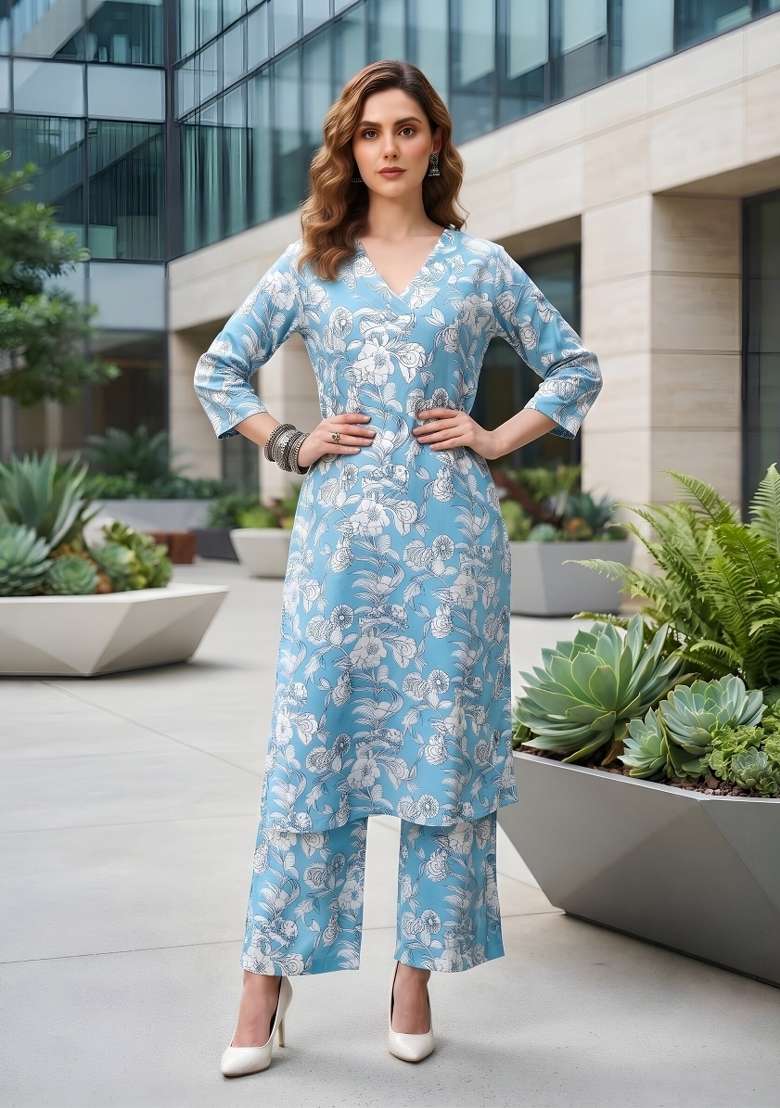 Blue  Cotton Kurta Set - Indya