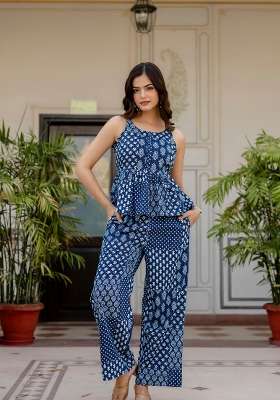 Navy Blue  Cotton Kurta Set