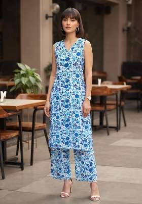 Blue  Viscose Kurta Set