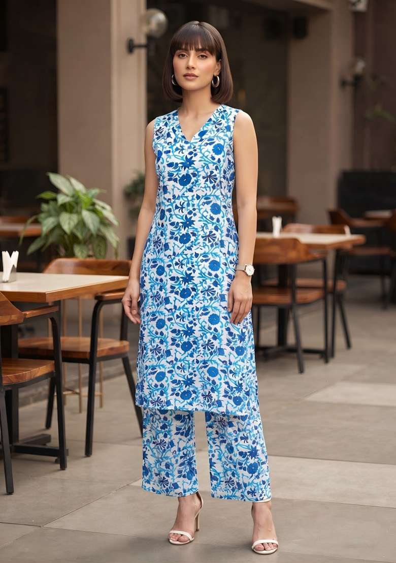 Blue  Viscose Kurta Set - Indya