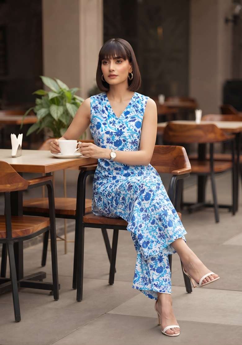 Blue  Viscose Kurta Set - Indya