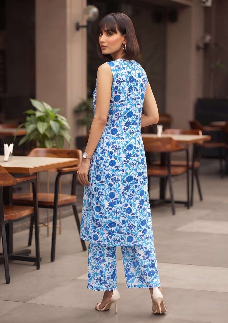 Blue  Viscose Kurta Set - Indya