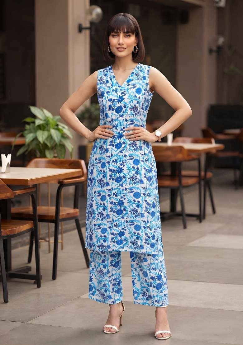 Blue  Viscose Kurta Set - Indya