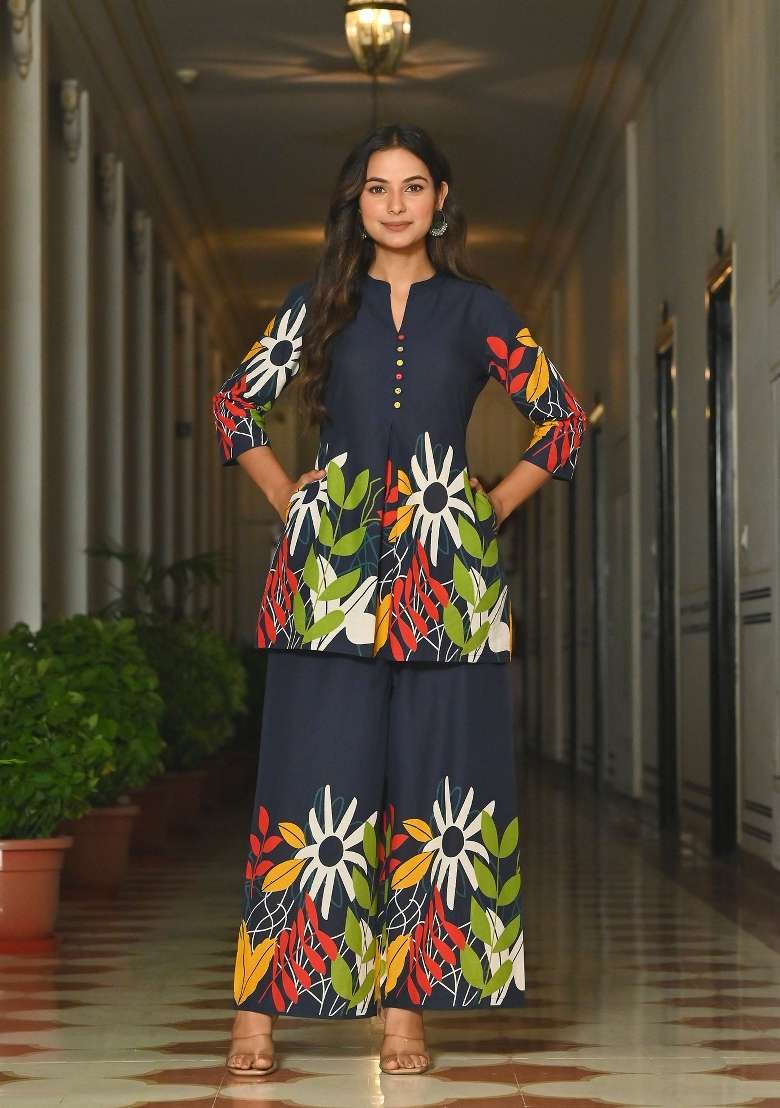 Blue  Cotton Kurta Set - Indya