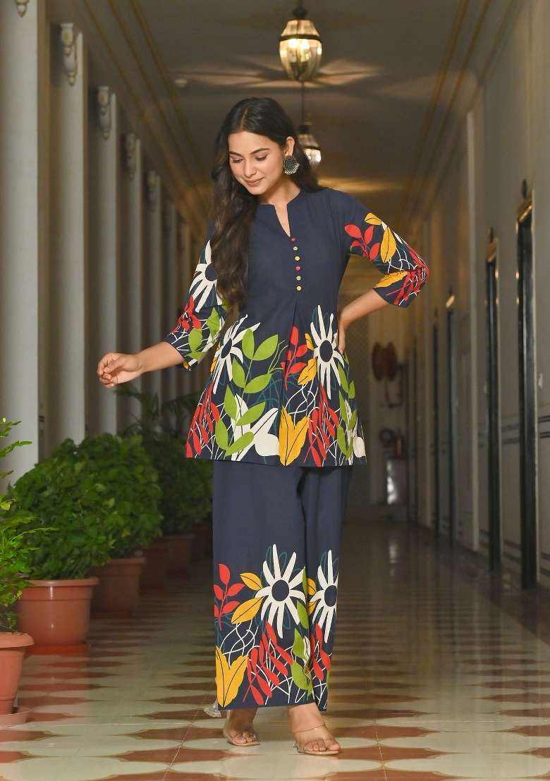 Blue  Cotton Kurta Set - Indya