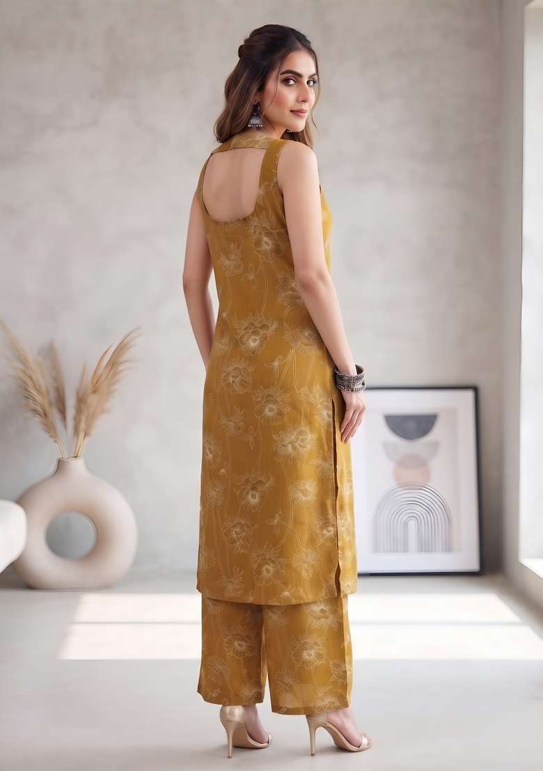 Mustard  Cotton Kurta Set - Indya