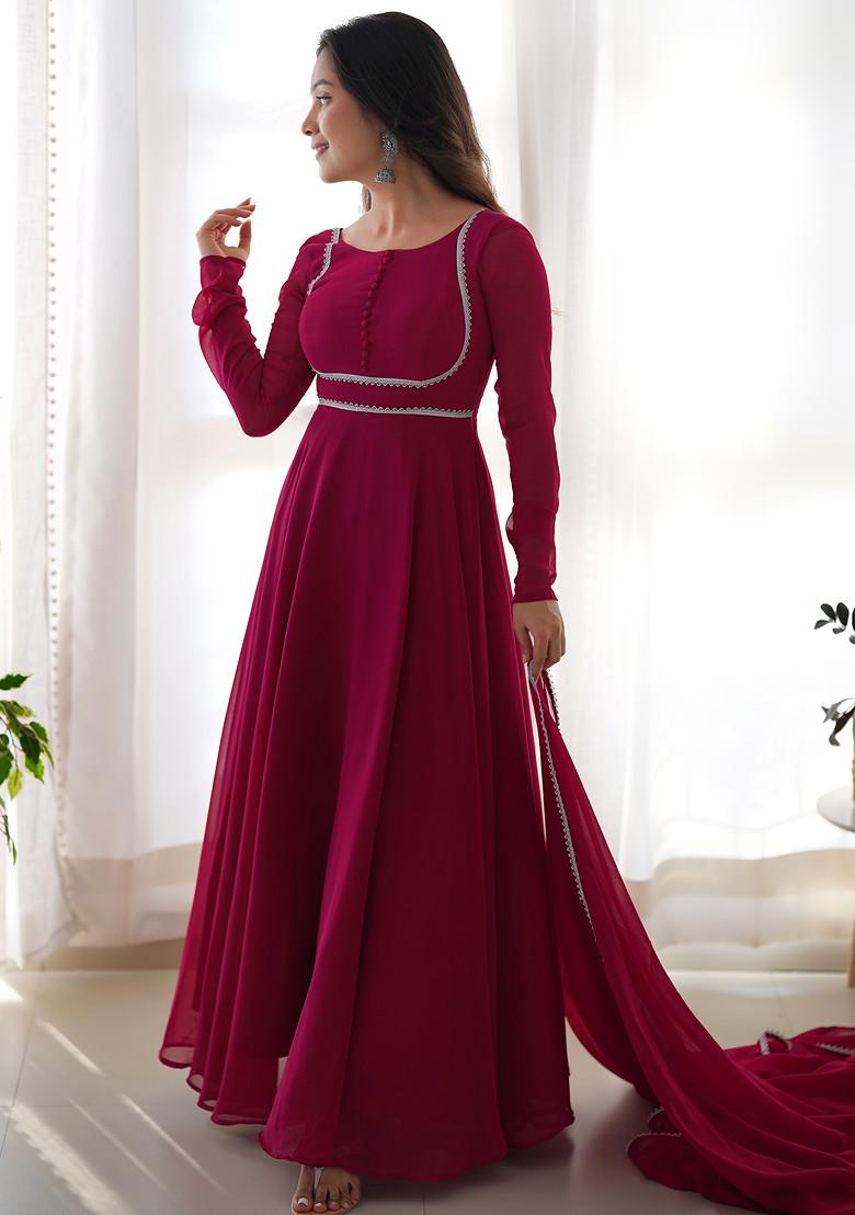 Rani Pink Solid Faux Georgette Anarkali Set