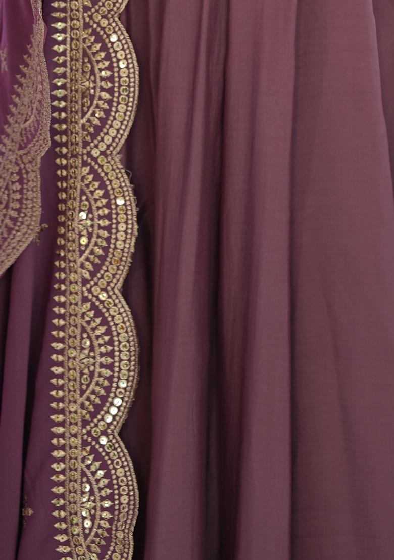 Mauve Solid Roman Silk Anarkali Set