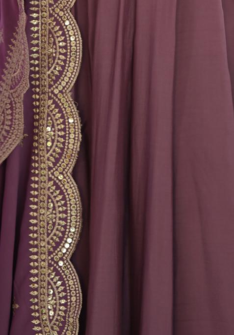 Mauve Solid Roman Silk Anarkali Set