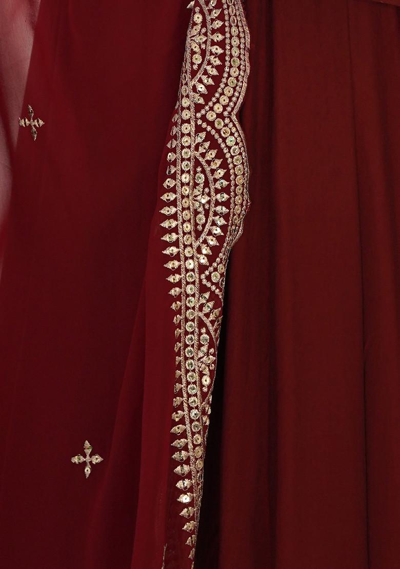 Maroon Solid Roman Silk Anarkali Set