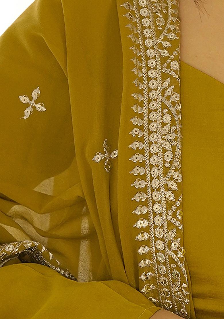 Mustard Solid Roman Silk Anarkali Set