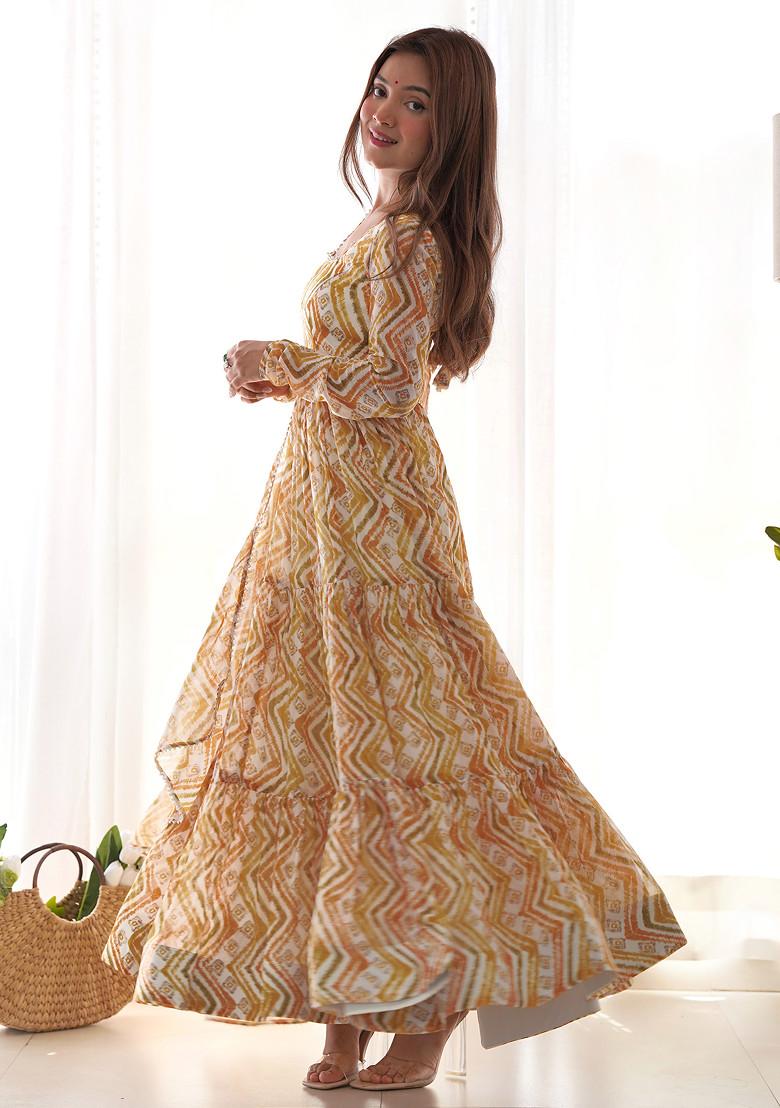 Yellow Printed Faux Georgette Anarkali Set